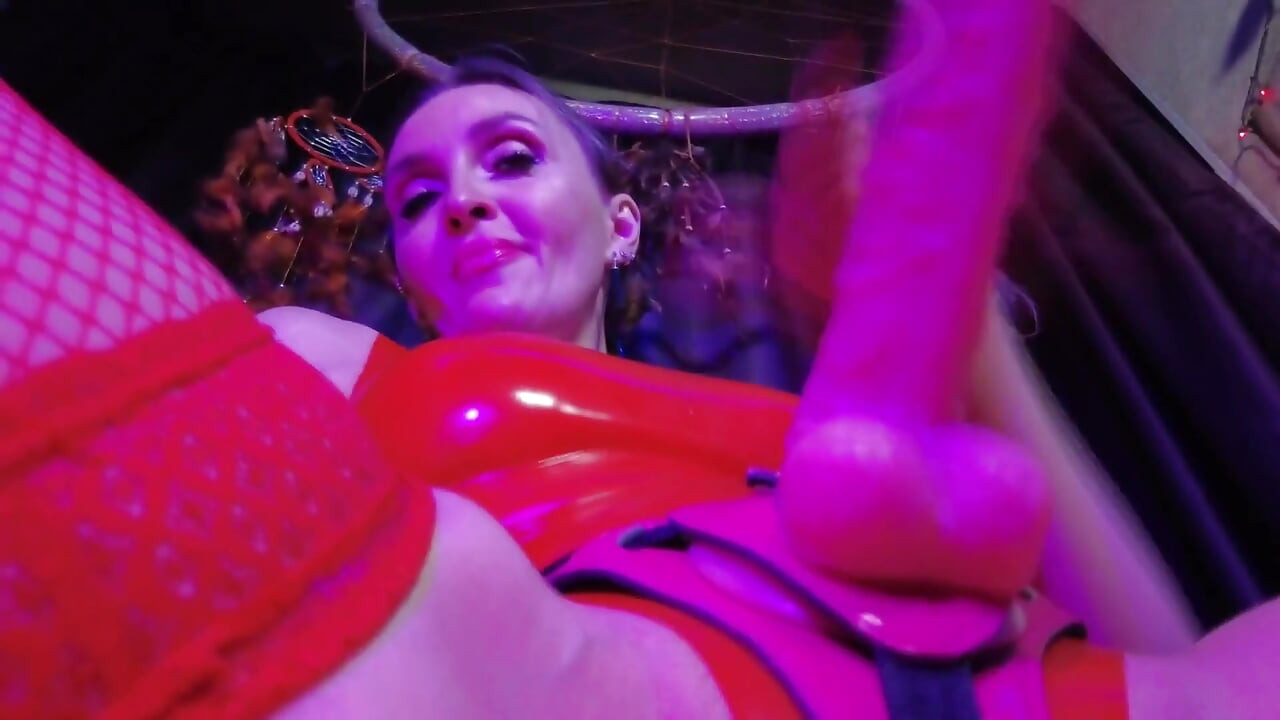 Red Rubber Dominatrix Eva Latex Femdom BDSM Solo Strapon Toys Big Ass Mature Fetish Hot Sexy
