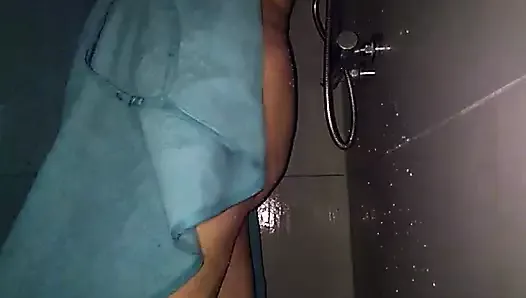 Fat wedding slut with small tits filmed taking a shower
