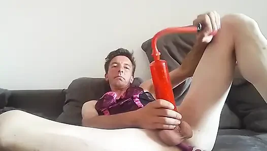 Leatransteen Rides Dildo, Pump Cock and Cums Massive