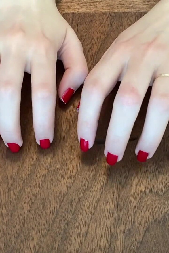 Long Red Natural Nail Tapping