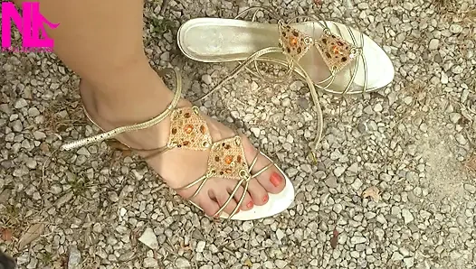 Nyllady Moistering Her Legs and Feet with Lotion and Massaging Them in Her Car