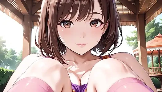Hentai-schönheit mit dicken titten hüpft leidenschaftlich auf der tropischen Veranda - tropfnass!