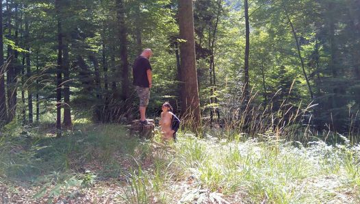 Exhibitionist Wife drinking piss and taking facial in forest
