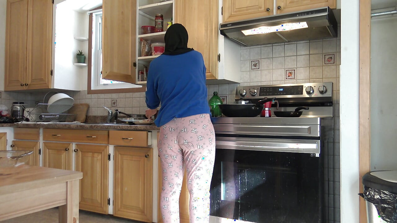 submissive stepmother lets big cock stepson fuck her in the kitchen every morning