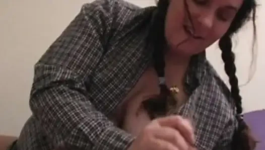 BBW Bedroom Handjob Gets Messy