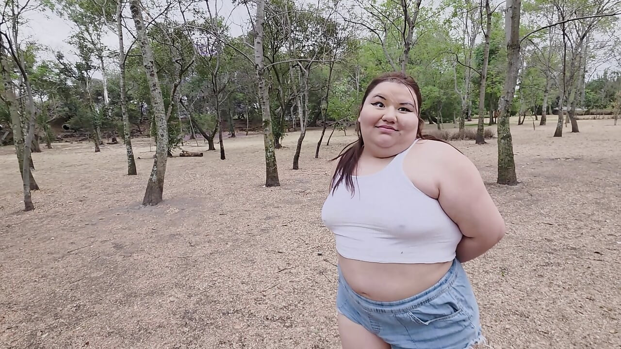 (censored - cut - No People Around) I love walking around in public with cum on my face and showing off my huge ass