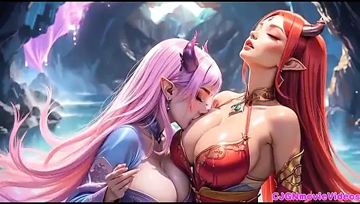 Лесбиянки целуются вместе, Ai анимация