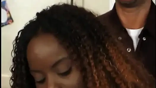 Black cowboy cheerleader gets facial in the kitchen