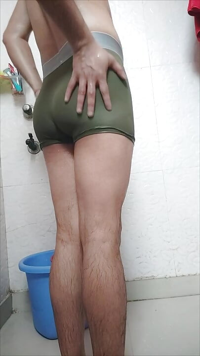 Luscious of the sexy ass and a giant cock is clearly visible through the wet rough.