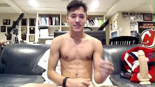 cute american asian boy JO with dildo & showing his ass