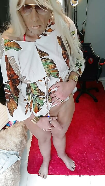 Taking off the Tiny Blue Bikini, and at the End, Another Load in the Little Shorts.