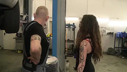 Sexy big ass tattooed brunette fucked in threesome