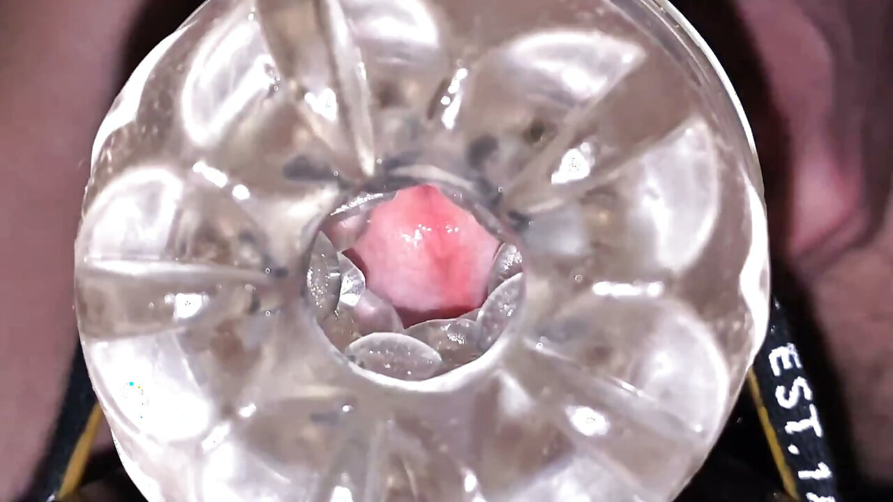 Close-up Cock in Tool for Masturbate Orgasm on Flash