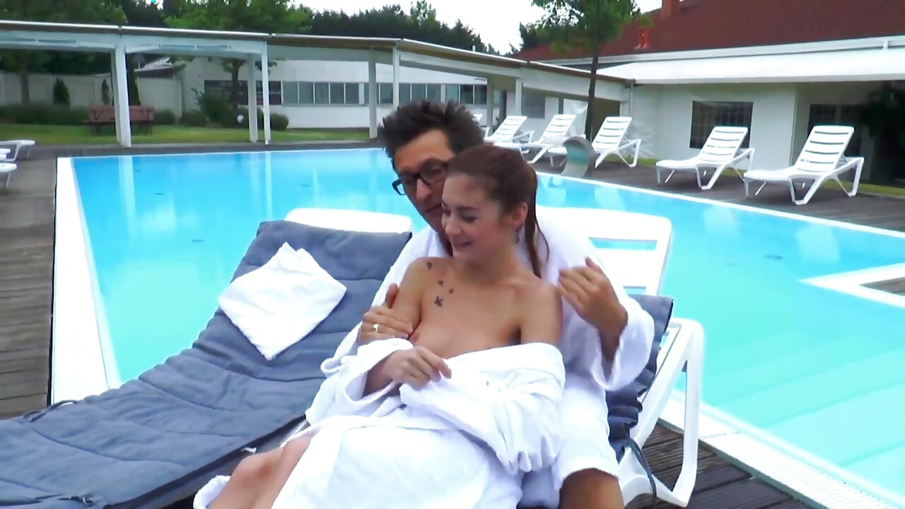 Horny fucking teen rides big cock in swimming pool