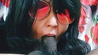 Slut Wife Blowjob closeup with sunglasses