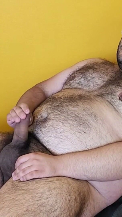 Fat hairy bear masturbates and ends up with cum everywhere | Clip 3