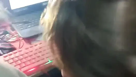 Blonde Sucks Me off Next to the Pc Live
