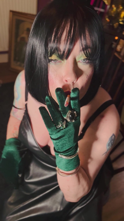 Your Smoking Leather Mistress Tina Snua Smokes 1 Cork Cigarette For You In Velvet Gloves | Clip 1