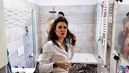 Effe Italian Girl Gives a Clothed Blowjob in the Tub After She Squirted in His Mouth and Face!