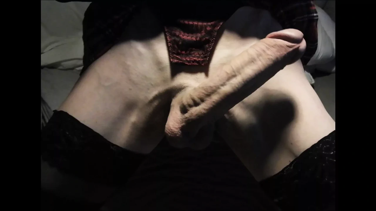 Sissy Justine is a crossdresser, amateur handjob, latex mask, little schoolgirl outfit part 2