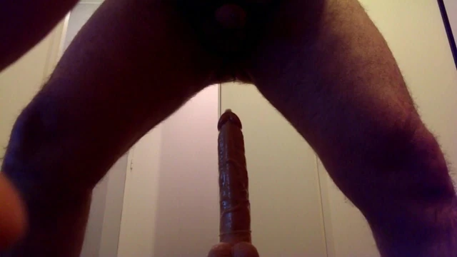 Fat hairy dude cum quickly with dildo in his ass