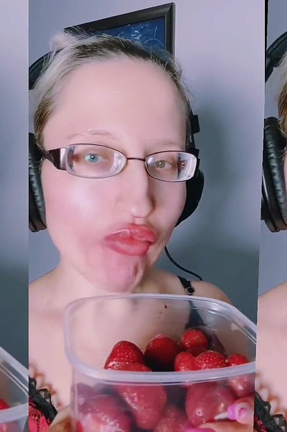 Asmr Strawberry Eating - Asmr, Eye Glasses, Gianess, Lipstick, Big Lips, Mough, Food, Face Fetish, Long Nails