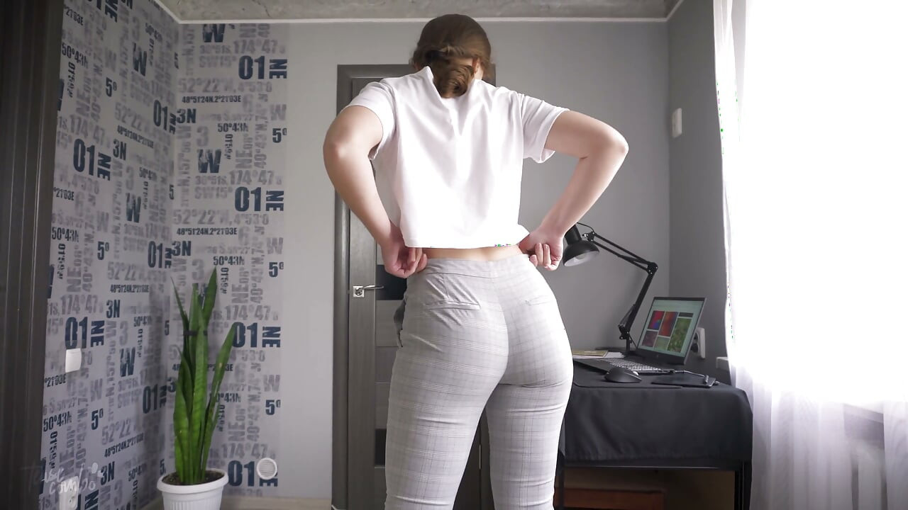 Naughty Coworker Teases Ass in Trousers and Takes Them off
