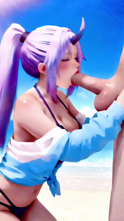 Shion from that time i got reincarnated as a slime, does a perfect deepthroat with your long penis and will swallow all your cum | Clip 1