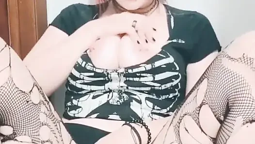 Sneaky Little Goth Slut Secretly Masturbates in the Family Bathroom