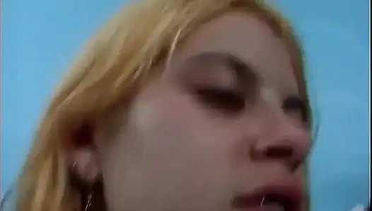 Blonde babe with natural hairy cunt takes a cock
