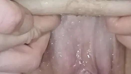 Pissing on her big clit and her sucking my cock