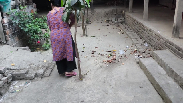 My aunty was cleaning the yard. But I hugged him, put him in my aunty ass, and started fucking him anal