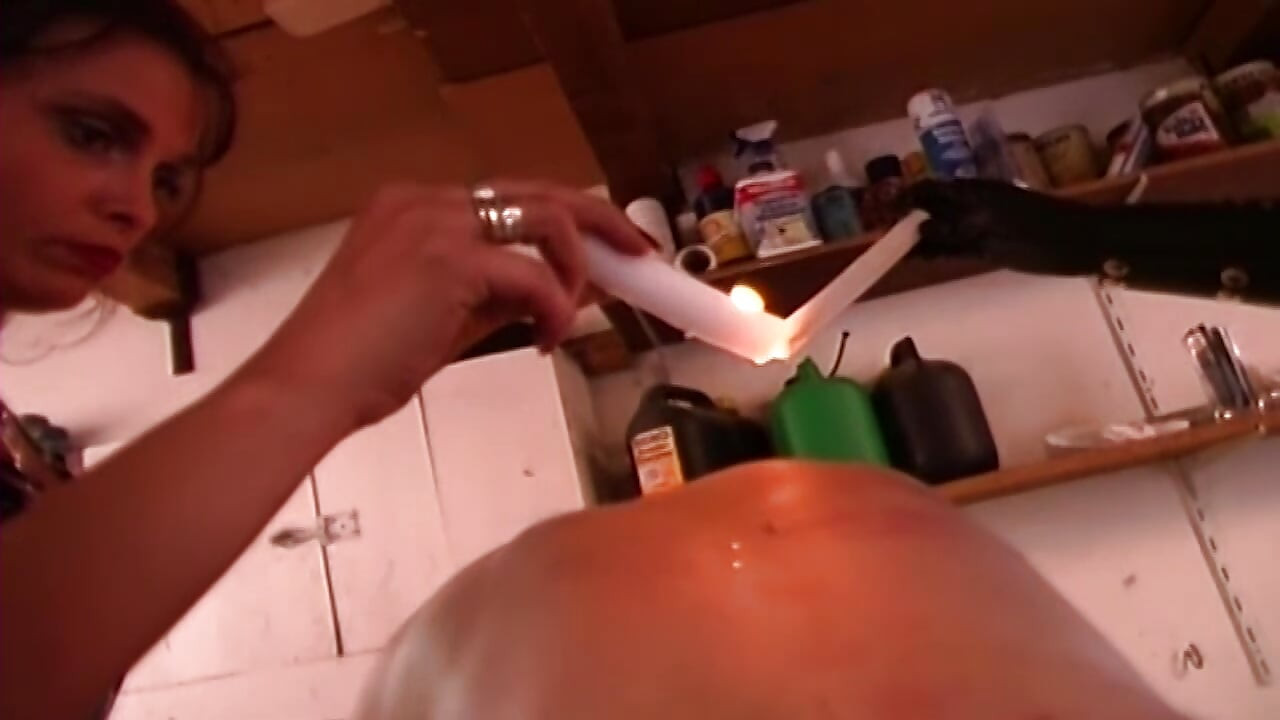 Lit Candle Stretching Mature Ass Wide Open