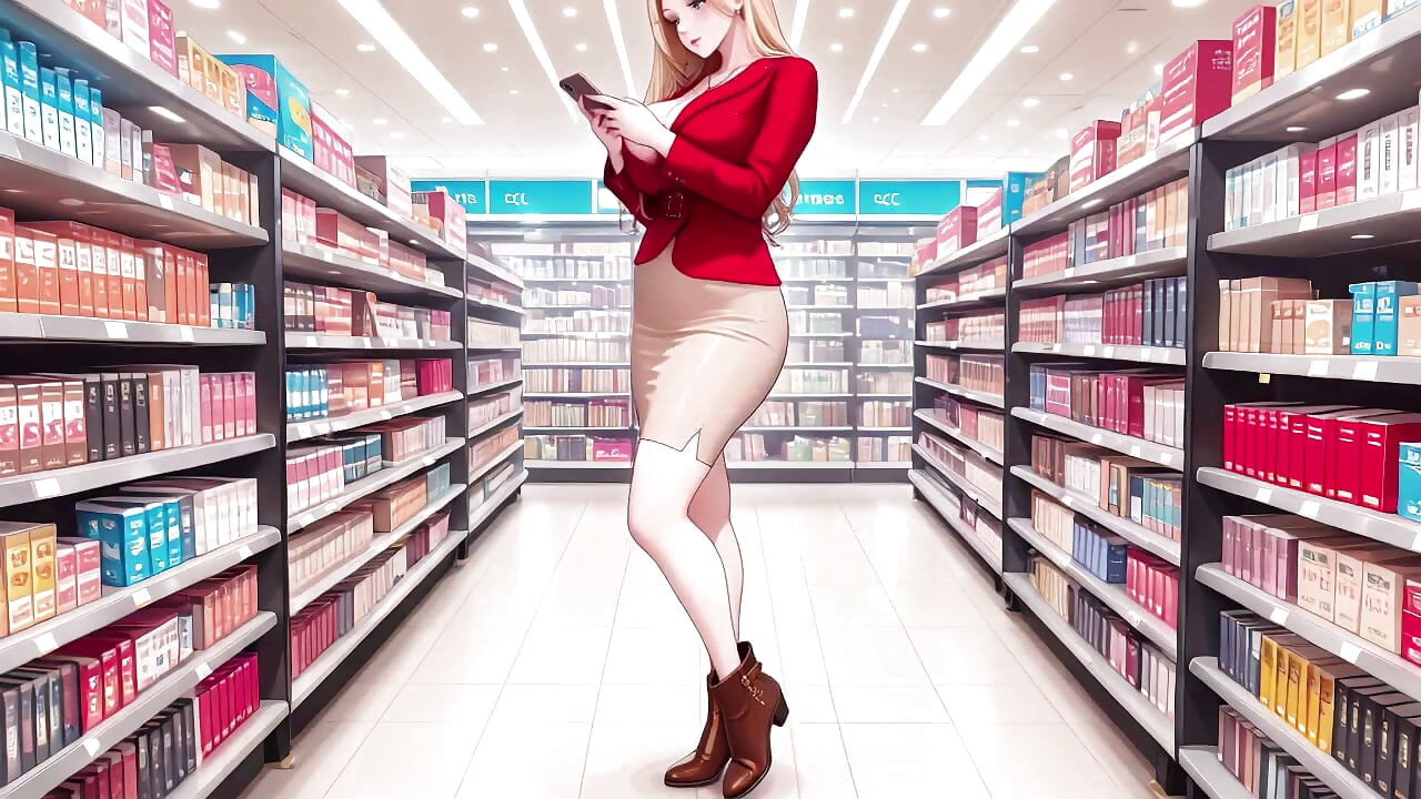 Red Suit Blonde From Supermarket Stroll to Lazy Orgasm, She Even Puts Her Legs up on the Desk?