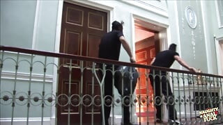 Two lucky found two girls to fuck anally in the house they were robbing
