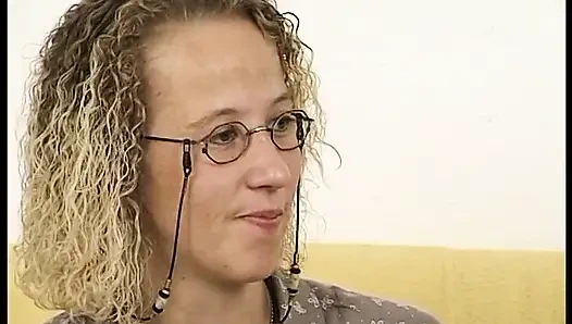 Spex blonde with small tits seducing pussy with dildo