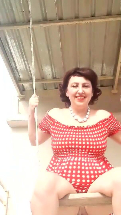 Beutiful lady swinging without panties on a swing outdoors. Slow motion 127 2 | Clip 1