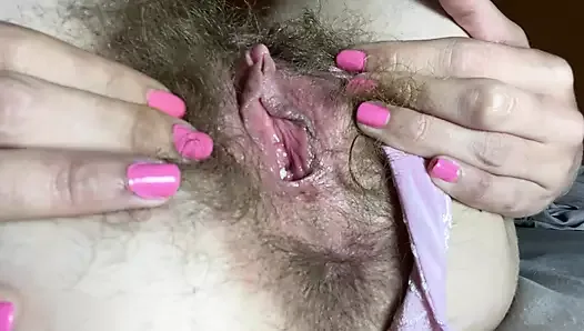 Closeup hairy pussy clit rubbing big orgasm hairy asshole