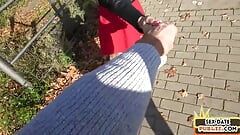 Real pulled mature giving head outdoor in the street