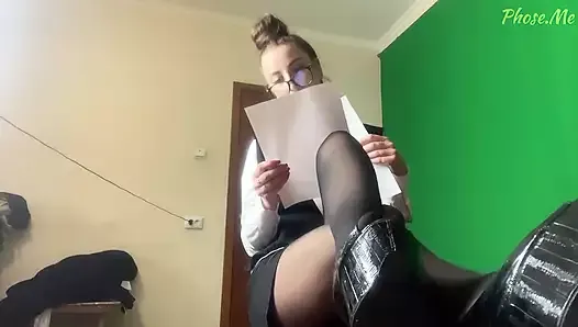 Heather in Sexy Black Pantyhose Feet and Leg Tease