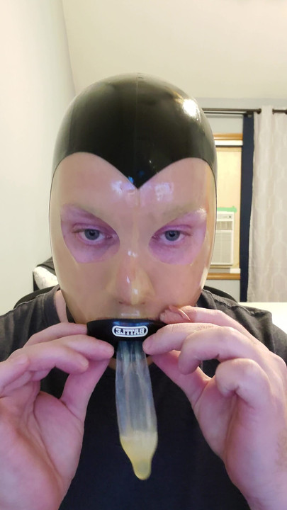 Cum Training Continues: Another Big Load, Latex Hood
