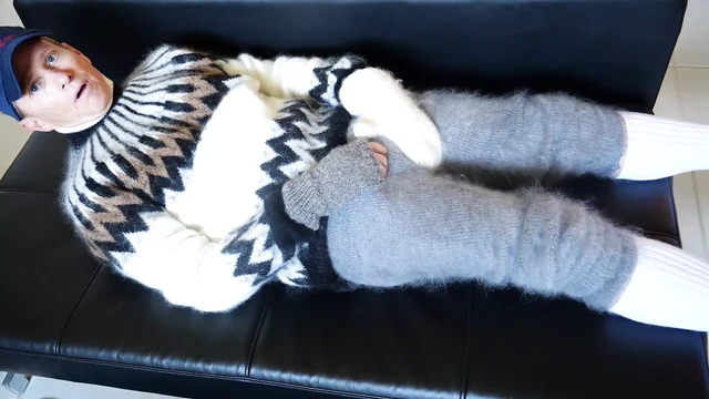 Sweater Fetish, mohair jumper and very fuzzy pants with long socks and a lot of cum