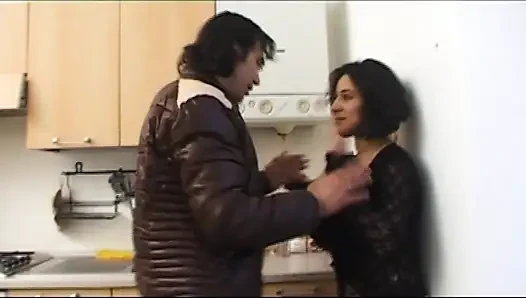 Very hairy milf pussy fucking in the kitchen