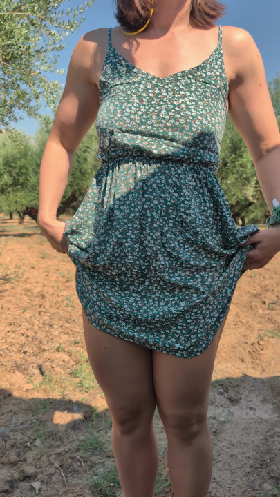 Wife in Summer Dress Removes Panties And Flashes Her Wet Pussy in Public