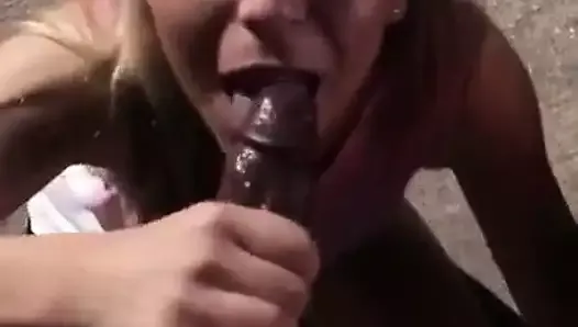 wife swallows black cum in outdoor parking lot