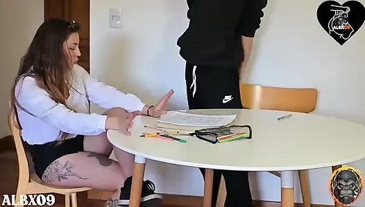 My Student's Dick Stops While We Study - Cum in Mouth