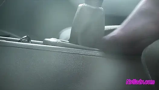Nyllady's Footjob to Gearshift and Wheel in Patterned Pantyhose
