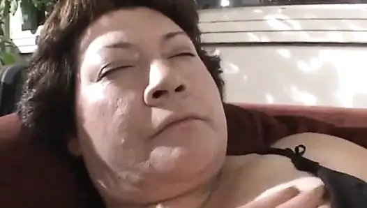 Mature gets on her knees and white cock stuffed in her mouth