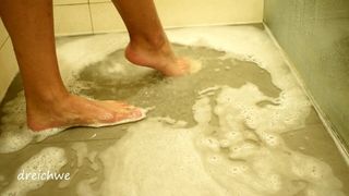 Soapy wet foot fetish