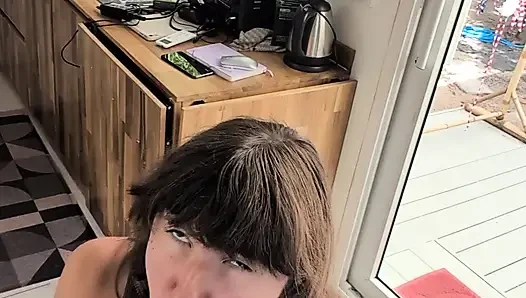 Horny Beautiful Cute Teenage Masturbation Shot from Above with Dildo and Blowjob